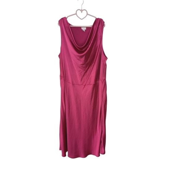 New Ava & Viv A-Line Drape Neckline Sleeveless Satin Dress Is Fuschia Size 3X 🌺 - Picture 2 of 5